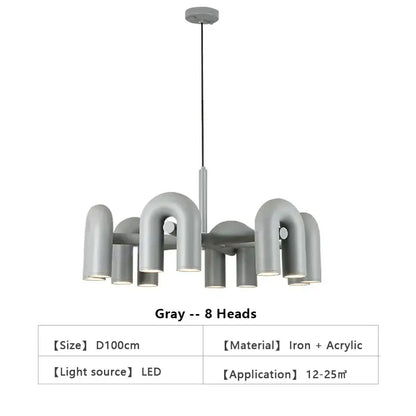 Decorbites gray U-shaped ceiling chandelier with 8 LED heads on Tampa Home & Garden Store