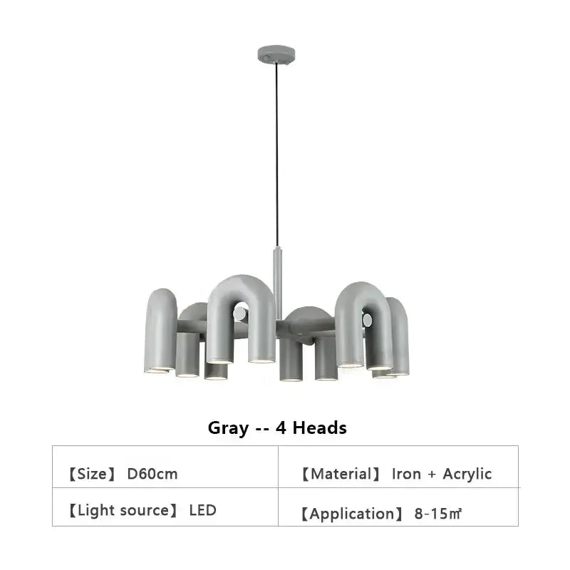 Chandelier Decorbites gray iron and acrylic four-heads U-shaped LED ceiling pendant light on Tampa Home & Garden Store