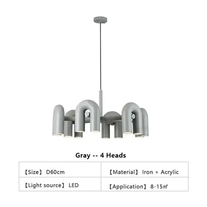 Chandelier Decorbites gray iron and acrylic four-heads U-shaped LED ceiling pendant light on Tampa Home & Garden Store