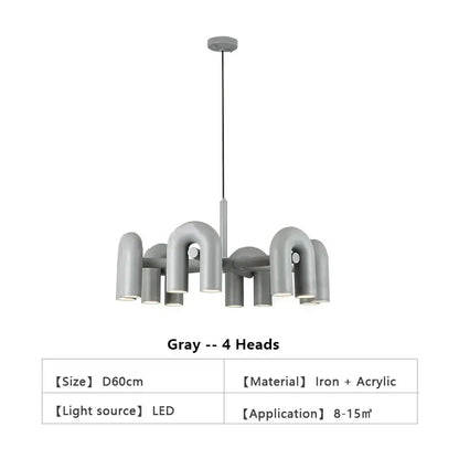 Gray U-Shape chandelier with 4 LED heads by Decorbites on Tampa Home & Garden Store
