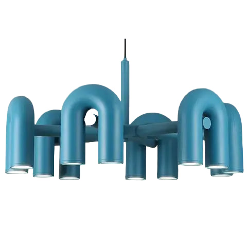 Blue U-Shape Ceiling Light chandelier with multiple tubular arcs by Decorbites on Tampa Home & Garden Store