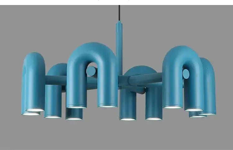 Chandelier blue U-shaped LED ceiling pendant light with eight modules Decorbites on Tampa Home & Garden Store