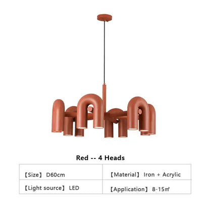 Chandelier Modern red U-shaped LED ceiling light with 4 heads for living room by Decorbites on Tampa Home & Garden Store