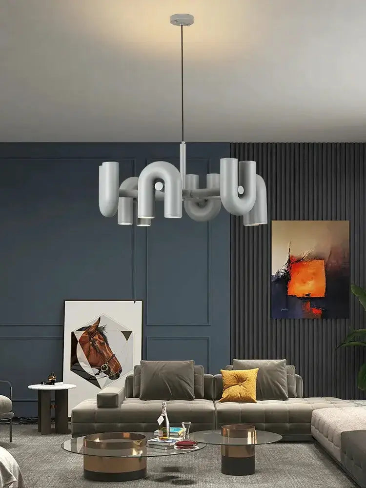 Chandelier gray U-shaped LED tubes ceiling pendant light by Decorbites for living room on Tampa Home & Garden Store
