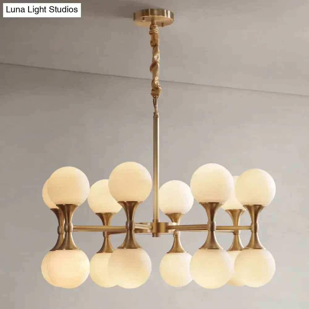 Brass Globe Chandelier with 12 frosted glass globes, Decorbites home lighting on Tampa Home & Garden Store