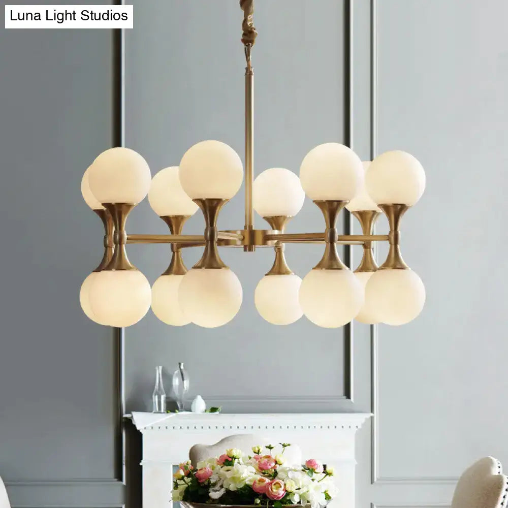 Brass globe chandelier with 12 frosted glass globes, Decorbites brand on Tampa Home & Garden Store