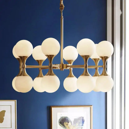 Brass globe chandelier by Decorbites with 12 frosted glass globes on Tampa Home & Garden Store