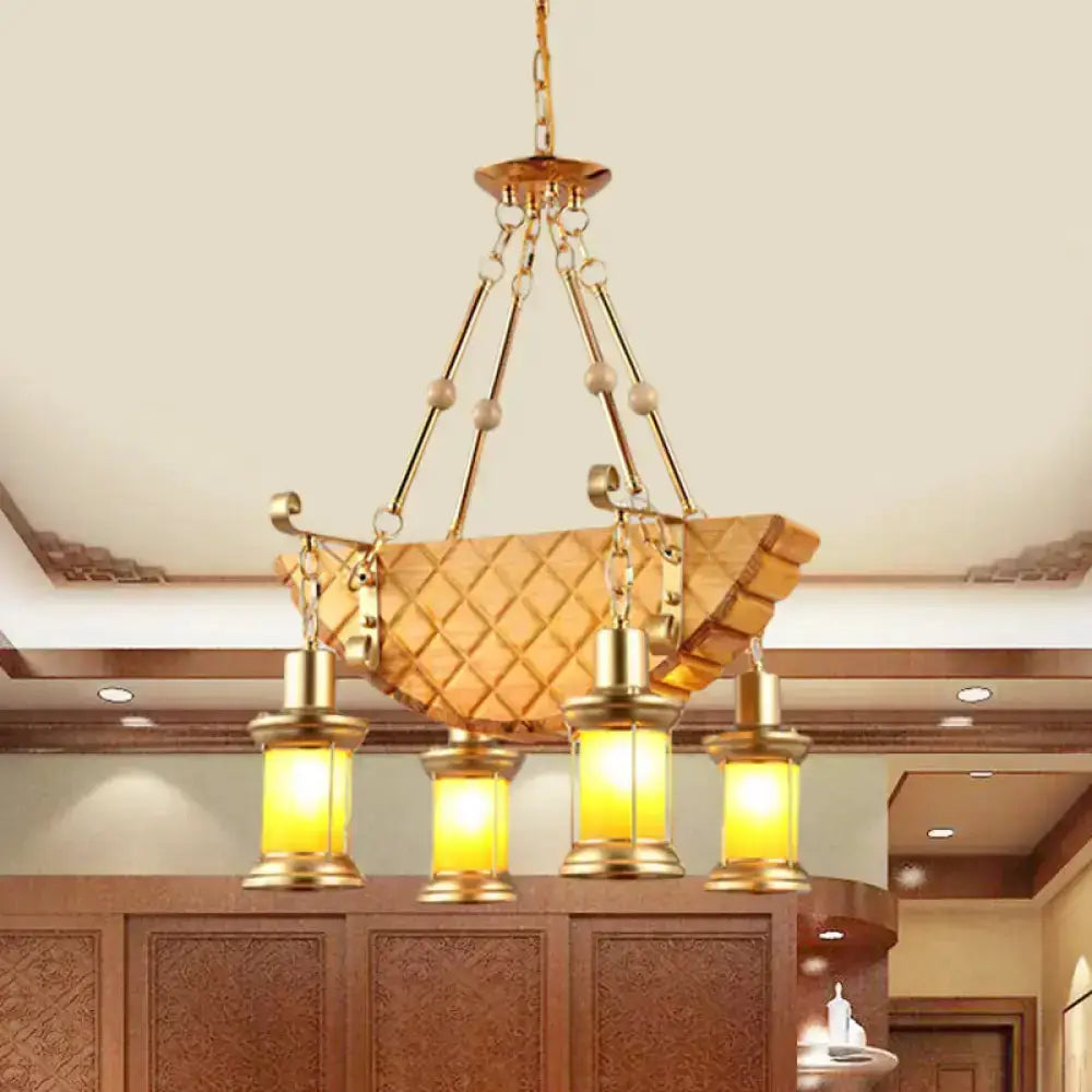 Vintage gold woven pendant light with four orange glass lanterns for kitchen Decorbites on Tampa Home & Garden Store