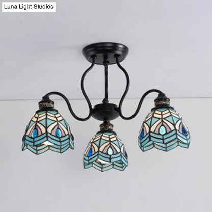 Peacock stained glass light with three blue-green Tiffany-style shades Decorbites on Tampa Home & Garden Store