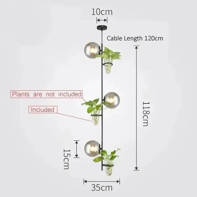 Modern black pendant planter light with 3 glass globe planters on a vertical rod on Tampa Home & Garden Store