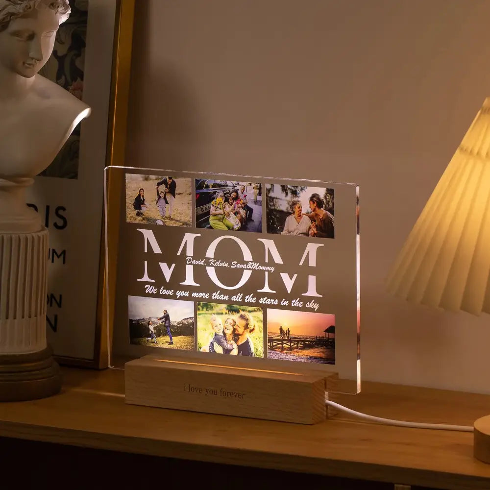Custom Acrylic Photo Lamp With Led And Wood Base
