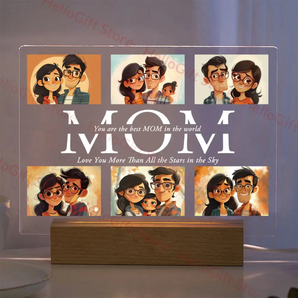 Custom Acrylic Photo Lamp With Led And Wood Base