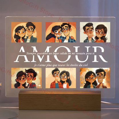 Custom Acrylic Photo Lamp With Led And Wood Base