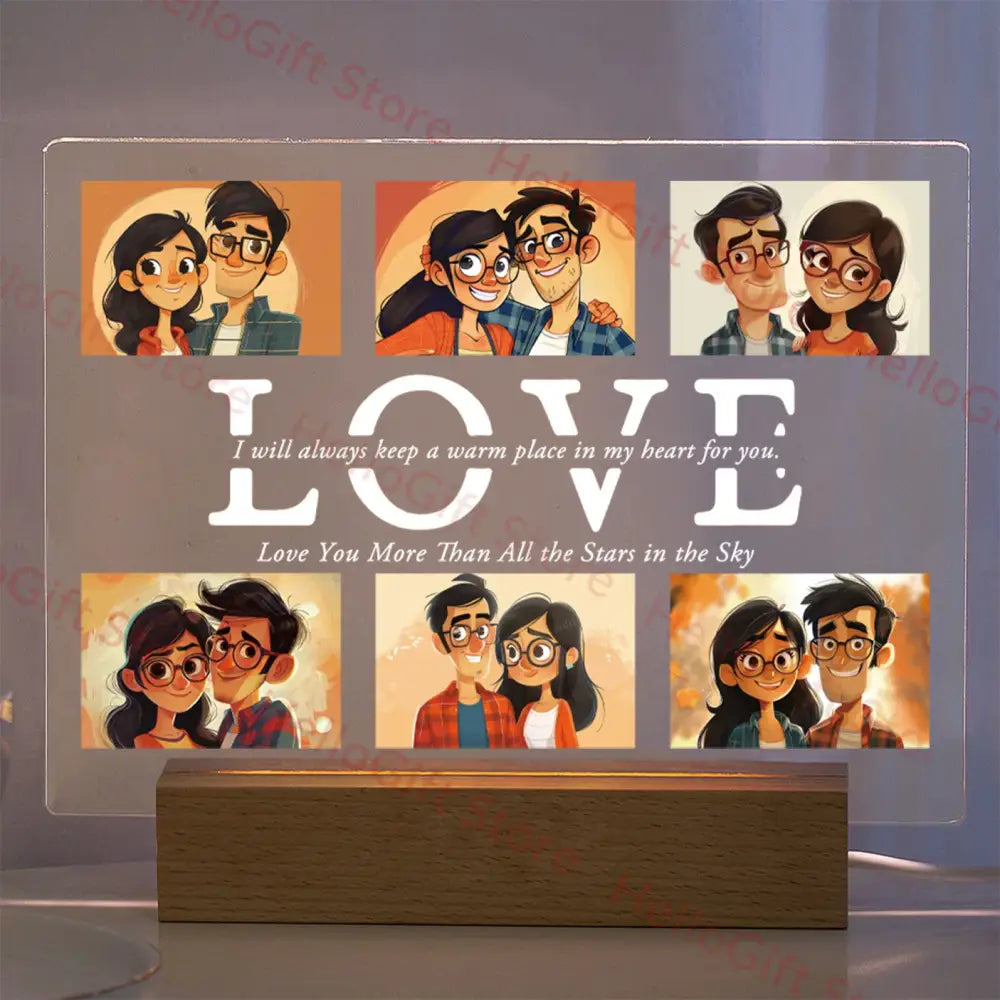 Custom Acrylic Photo Lamp With Led And Wood Base
