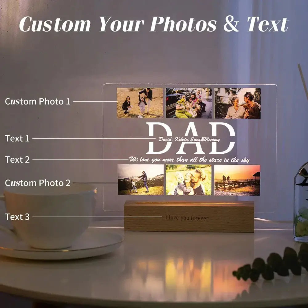 Custom Acrylic Photo Lamp With Led And Wood Base