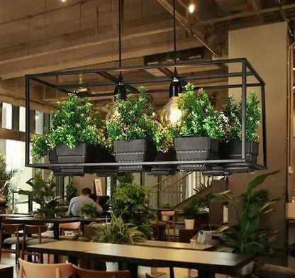 Industrial black metal planter light chandelier dining room pendant with greenery Decorbites on Tampa Home & Garden Store