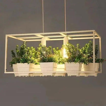 Industrial black metal planter chandelier with white pots and greenery Decorbites on Tampa Home & Garden Store
