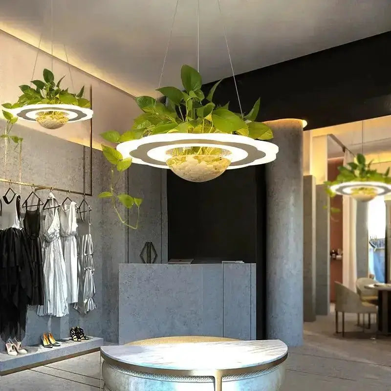 Decorbites modern white and gray planter light pendant pair for dining room with LED ring on Tampa Home & Garden Store