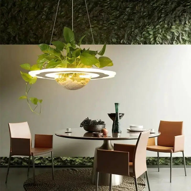 Decorbites white and gray planter pendant ceiling light with circular LED ring on Tampa Home & Garden Store