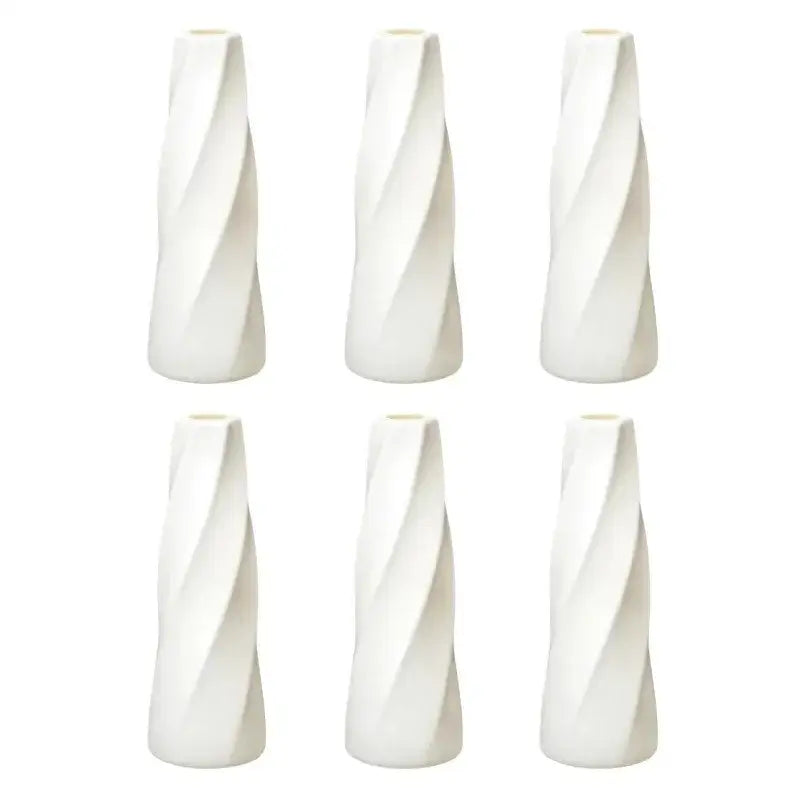 White twisted plastic vases, 6-pack with tapered bodies on Tampa Home & Garden Store