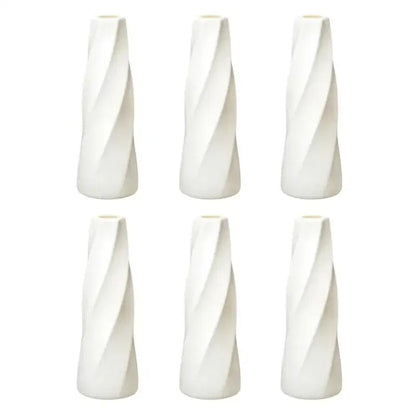 White twisted plastic vases, 6-pack with tapered bodies on Tampa Home & Garden Store