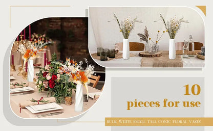 10-piece set of white twisted plastic vases by Decorbites for tabletop floral decor on Tampa Home & Garden Store