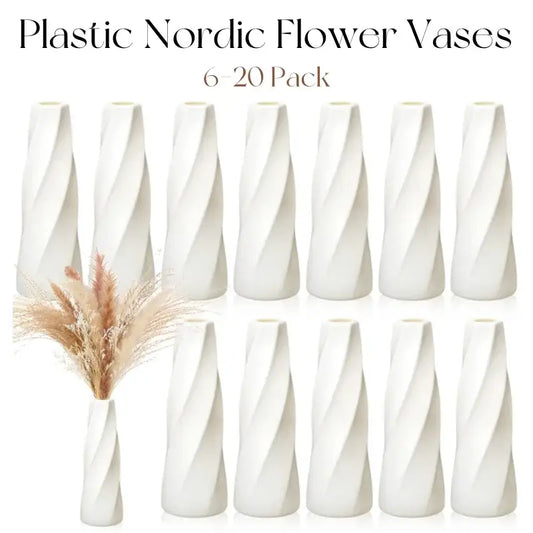 White Twisted Plastic Vases set of 12 by Decorbites with spiral texture for modern decor on Tampa Home & Garden Store