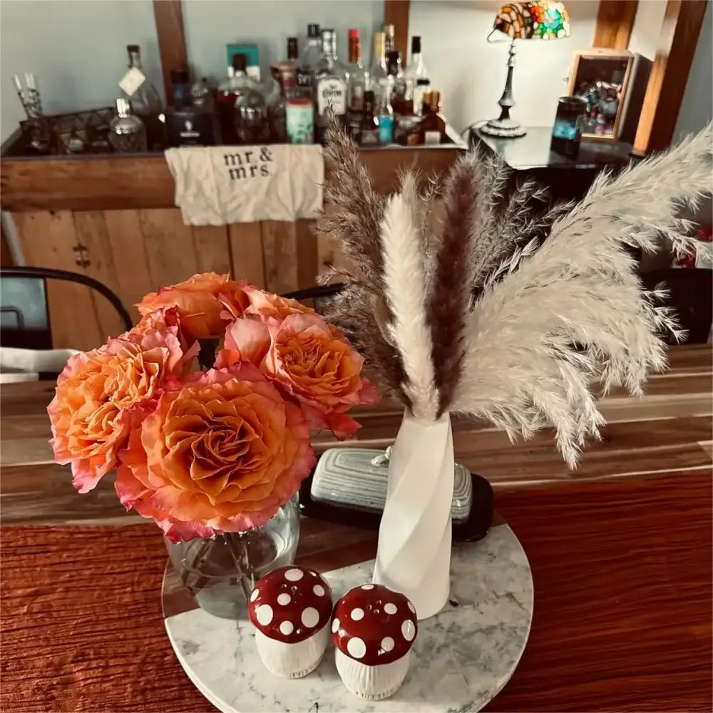 White twisted plastic vase by Decorbites with dried pampas grass arrangement on Tampa Home & Garden Store