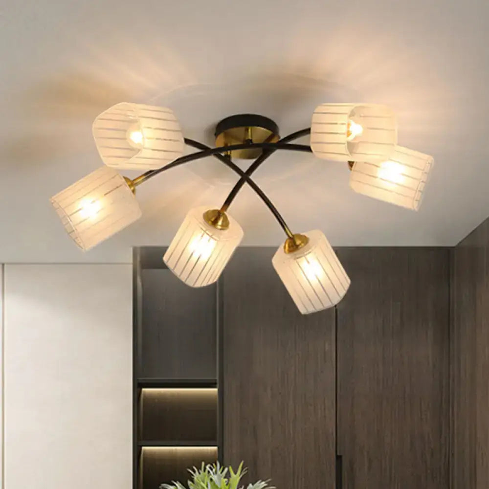 Black Gold Glass Ceiling Light Decorbites 6 ribbed glass shades brass accents flush mount on Tampa Home & Garden Store
