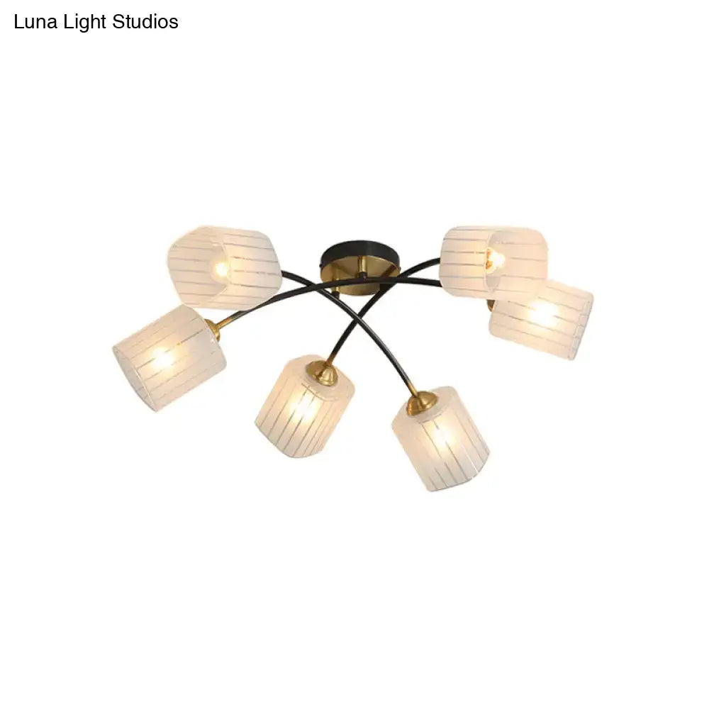 Decorbites Black Gold Glass Ceiling Light, flush-mount with curved arms and ribbed shades on Tampa Home & Garden Store