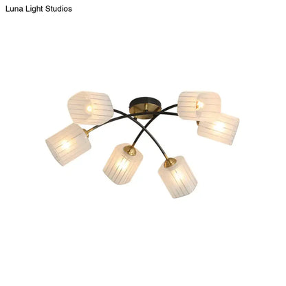 Decorbites Black Gold Glass Ceiling Light, flush-mount with curved arms and ribbed shades on Tampa Home & Garden Store