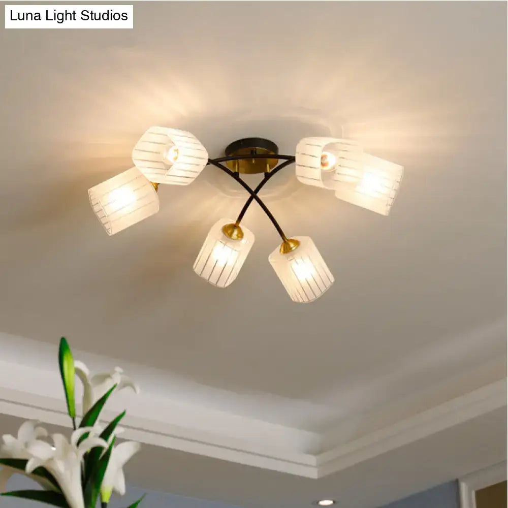 Black Gold Glass Ceiling Light flush mount with five white glass shades and a black gold frame on Tampa Home & Garden Store