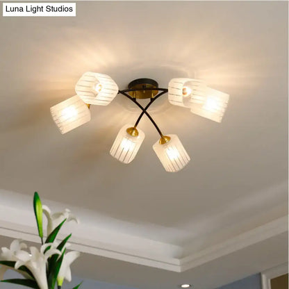 Black Gold Glass Ceiling Light flush mount with five white glass shades and a black gold frame on Tampa Home & Garden Store