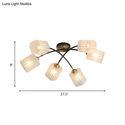 Decorbites Black Gold Glass Ceiling Light flush mount with six ribbed shades on curved arms on Tampa Home & Garden Store