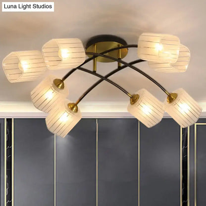 Black Gold Glass Ceiling Light flush mount with eight striped glass shades and gold accents on Tampa Home & Garden Store
