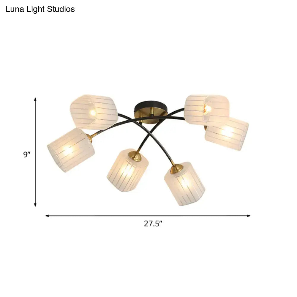 Decorbites Black Gold Glass Ceiling Light with five striped glass shades, flush mount fixture on Tampa Home & Garden Store