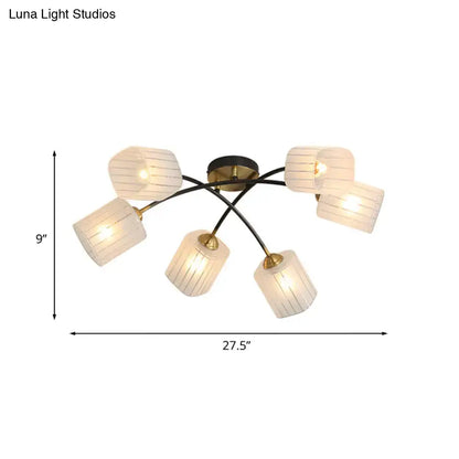 Decorbites Black Gold Glass Ceiling Light with five striped glass shades, flush mount fixture on Tampa Home & Garden Store
