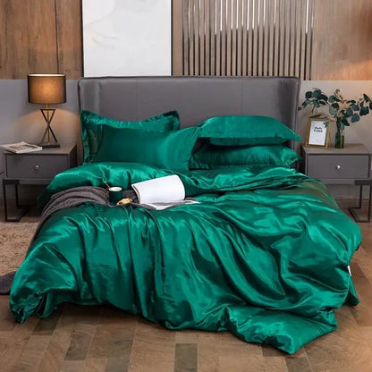 Teal Satin Bed Sheet Set and the Pillowcases
