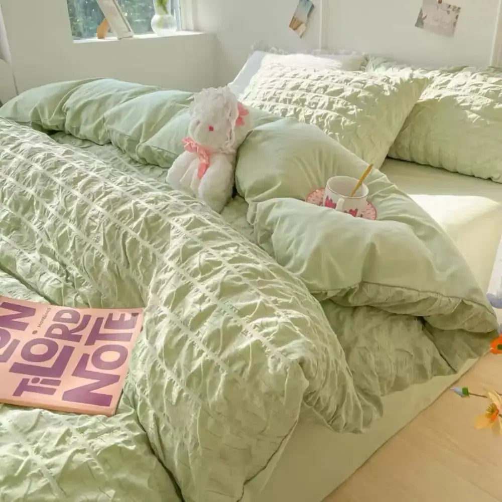 Light Blue Cotton Bedding Set and Ruched Design