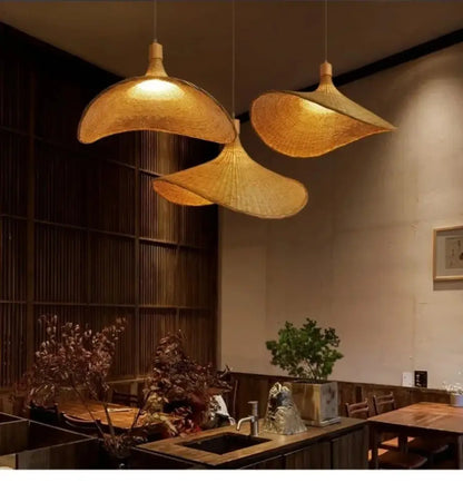 Woven golden brown rattan pendant lights with dimmable bamboo shade, Decorbites, set of 3 on Tampa Home & Garden Store