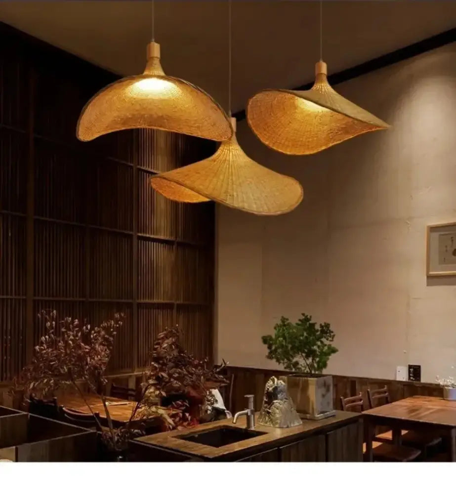Woven golden brown rattan pendant light with dimmable bamboo shade Decorbites for dining room on Tampa Home & Garden Store