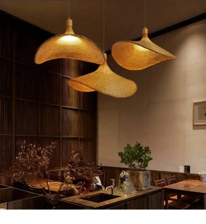 Woven golden brown rattan pendant light with dimmable bamboo shade Decorbites for dining room on Tampa Home & Garden Store