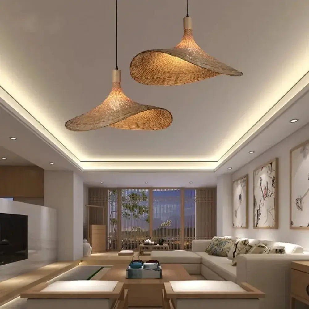Pendant lights 2-pack: golden brown woven rattan with dimmable bamboo shade by Decorbites on Tampa Home & Garden Store