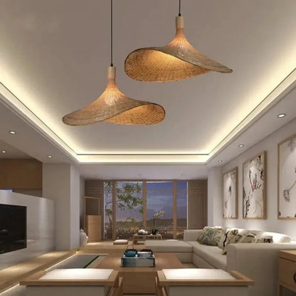 Pendant lights 2-pack: golden brown woven rattan with dimmable bamboo shade by Decorbites on Tampa Home & Garden Store