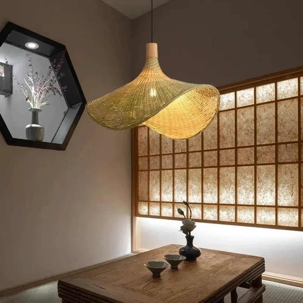 Pendant light Decorbites woven golden brown rattan with dimmable bamboo shade on Tampa Home & Garden Store