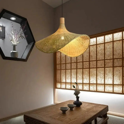 Pendant light Decorbites woven golden brown rattan with dimmable bamboo shade on Tampa Home & Garden Store