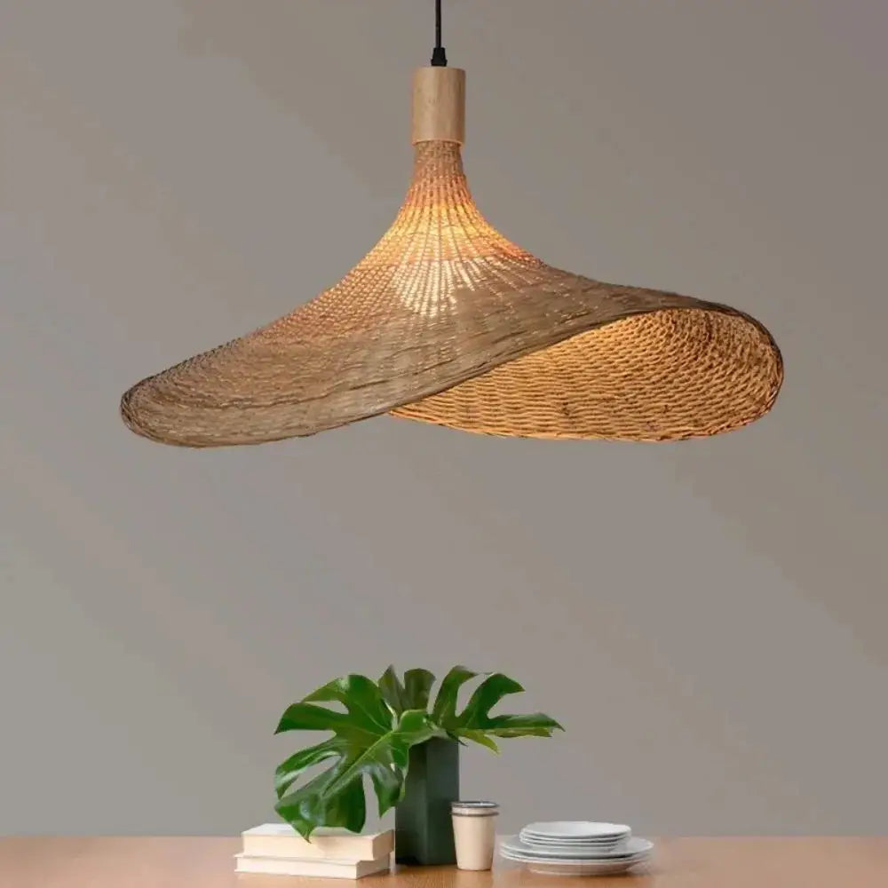 Pendant light woven golden brown rattan with dimmable bamboo shade by Decorbites on Tampa Home & Garden Store