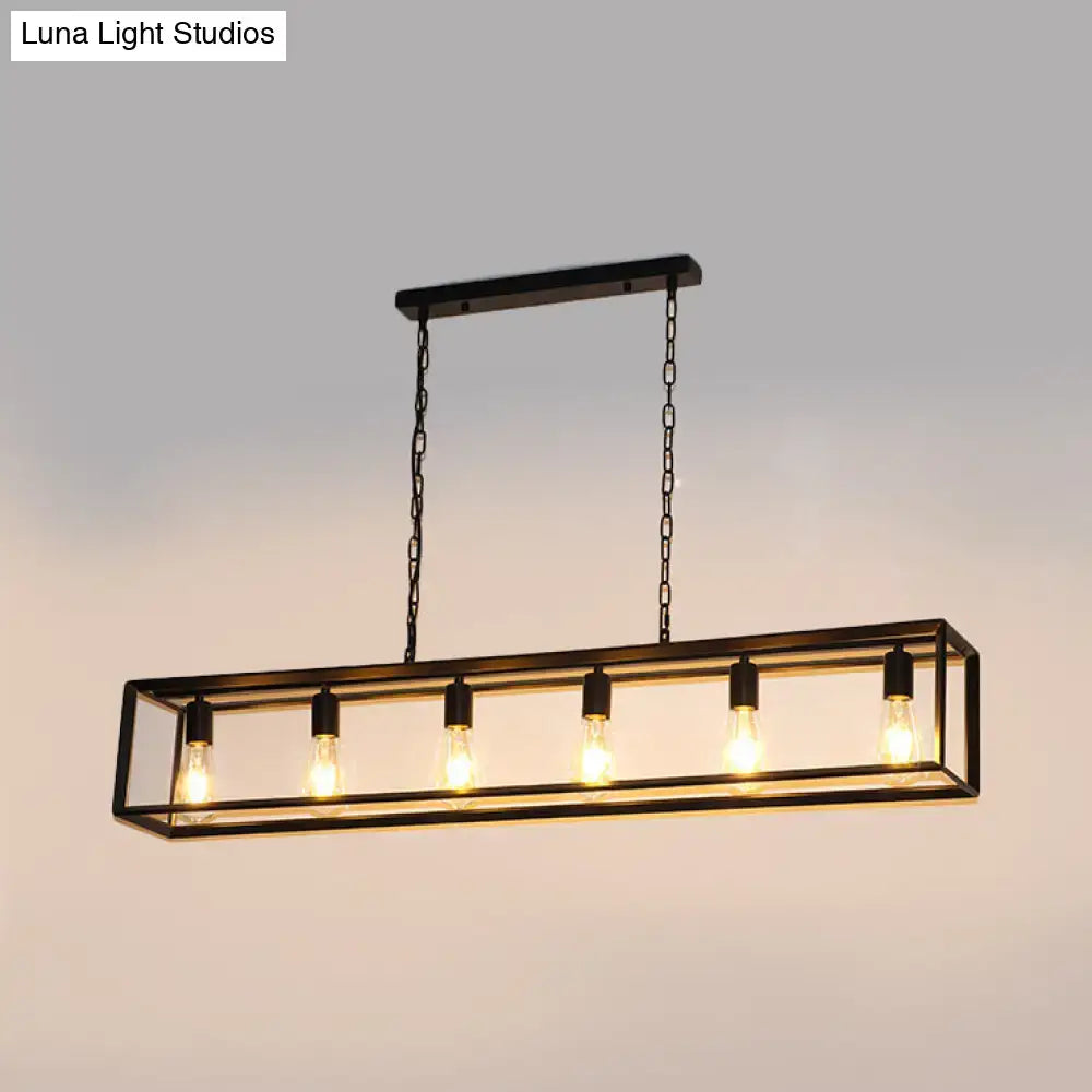 Brass Rectangle Island Light pendant with five Edison bulbs in an open rectangular frame Decorbites on Tampa Home & Garden Store