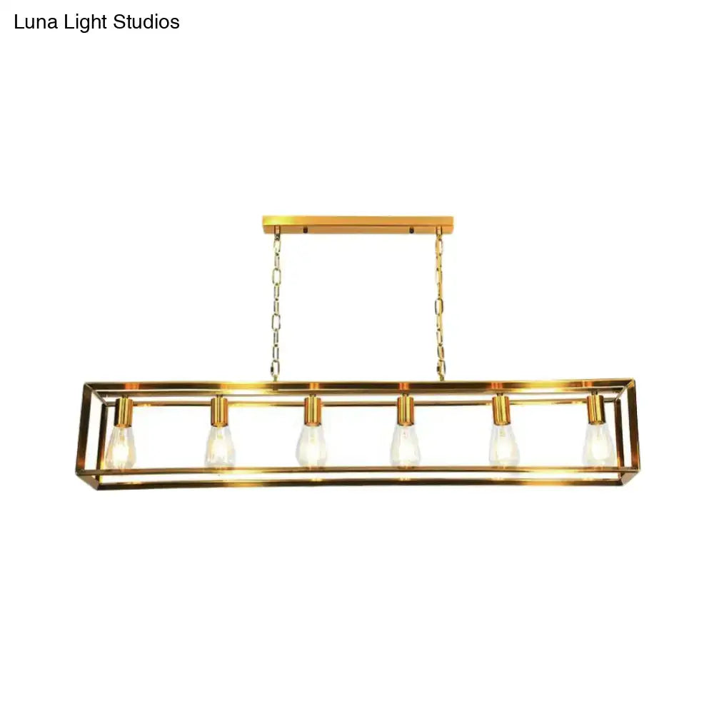 Brass Rectangle Island Light pendant with five exposed bulbs in a gold frame on Tampa Home & Garden Store