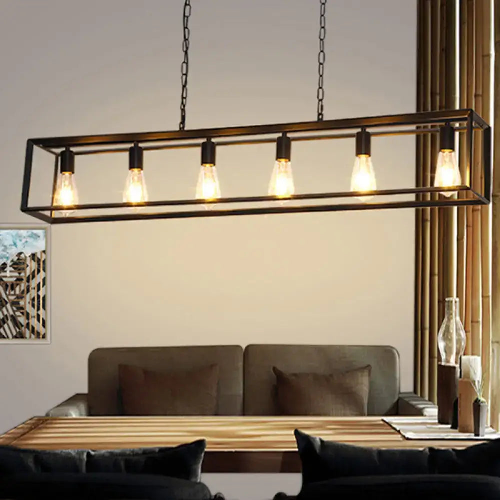 Brass rectangle island light pendant with six exposed bulbs, Decorbites home lighting on Tampa Home & Garden Store